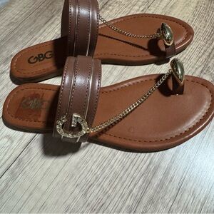 GBG Los Angeles Women's Laydee Chain-Detail Sandals-Brown 8